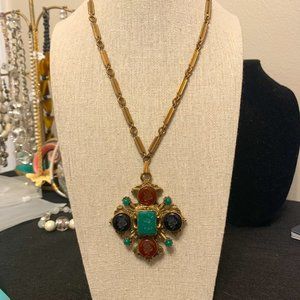 Gorgeous and unique Maltese Cross with Intaglio Stones necklace.